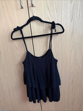 100% Merino Wool Black Tiered Cami Tank Top - Women